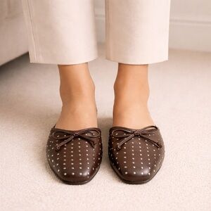 Studded Brown Slip-On Mules